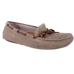 BOTTEGA VENETA Beige Lattice Suede Driving Moccasins Flats Size 37